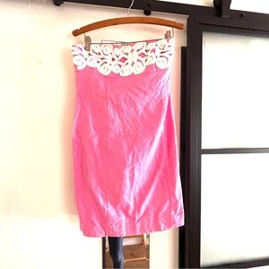 LILLY PULITZER Pink Strapless Dress with White Lace size 8